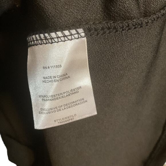 AUW Dressy Blouse Women's Size M Black Sheer Long Sleeves Gold Pearl Belt - Picture 7 of 12